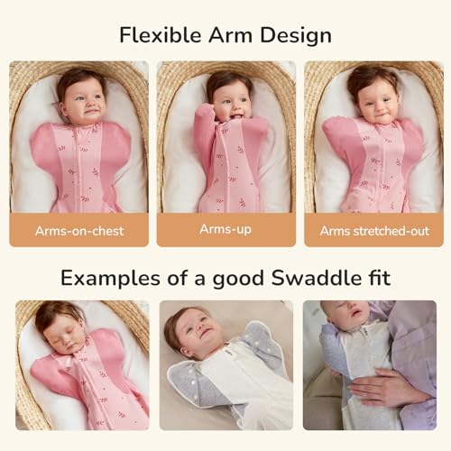 Image of KIDIRA Swaddle for Newborns, Baby Swaddles 0-3 Months 5-13lb, Swaddle Sleep Sack 0-3 Months Newborn with Moisture-Wicking Fabric, Promotes Healthy Hip Development, 2-Way Zipper, 1Pack (Pink Print)
