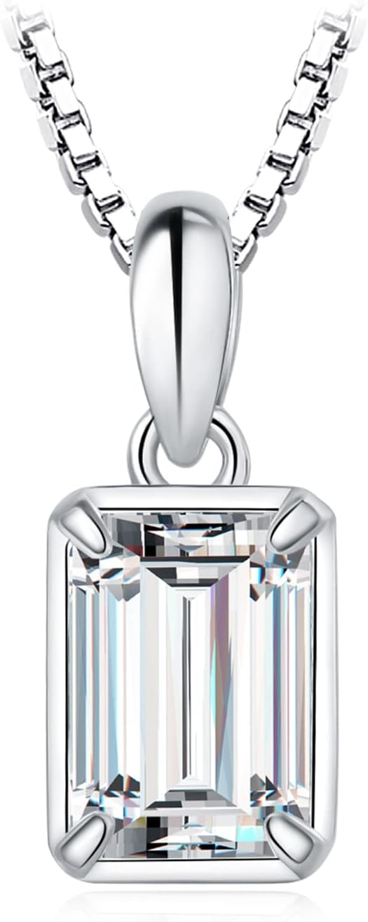 JewelryPalaceEmerald Cut Cubic Zirconia Wedding Pendant Witt 18 Inches Chain Necklace For Women, 14K White Yellow Rose Gold 925 Sterling Silver Pendant For Her, Metal, Cubic Zirconia