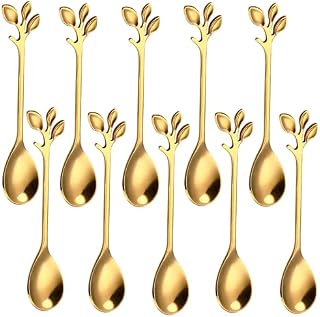 10 Pcs Coffee Spoons Gold Plated Stainless Steel Mini Coffee Espresso Spoon Dessert Stirring Spoon for Coffee Dessert Afternoon Tea Home Kitchen Accessories