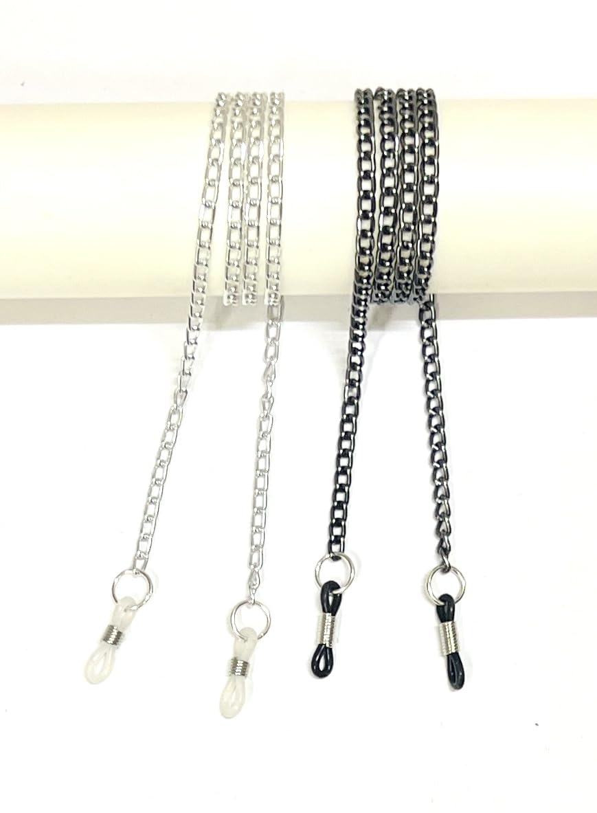 Silver & Black Lightweight Small Link Spectacle Chain | For Unisex Chain Lanyard String | Easily Worn Around Your Neck Glasses, Sunglasses (Combo 2)