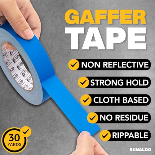 Image of Gaffers Tape Heavy Duty, Easy to Rip, Residue-Free Professional Grade Floor Tape for Electrical Cords, Matte Finish Non Reflective, Weather Resistant (1, Blue, 1 inch x 30 Yards)