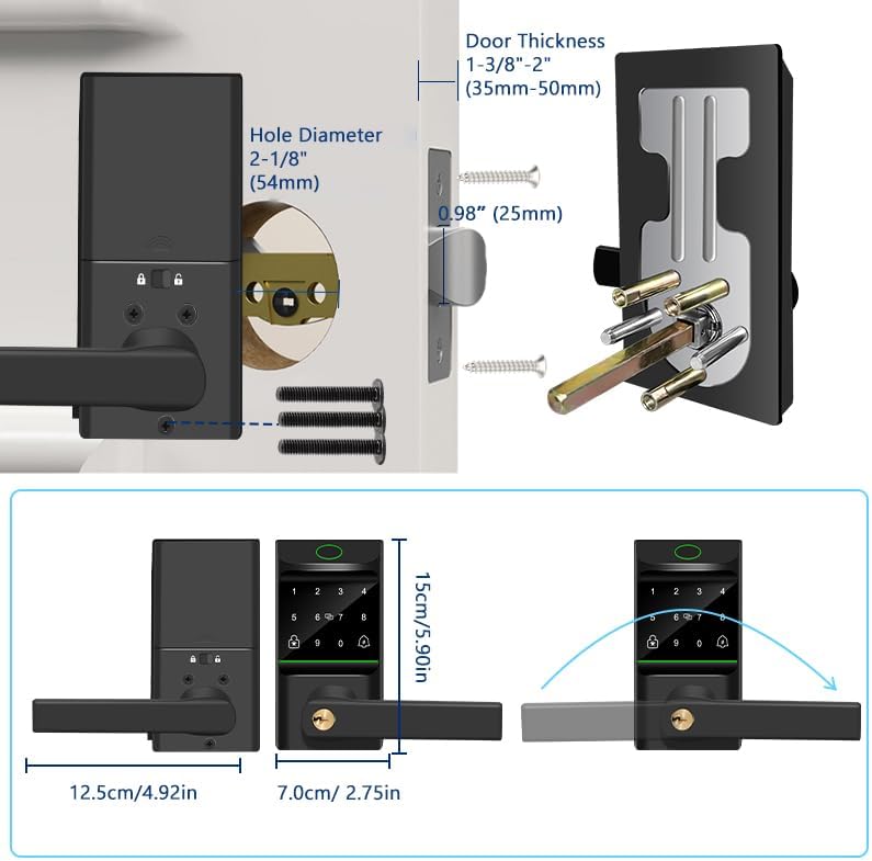 Miniatura 6 de Cerradura de puerta automática de entrada sin llave, cerradura inteligente con perilla de puerta, huella digital biométrica, código de acceso,
