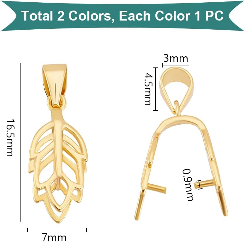PH PandaHall 2pcs 925 Sterling Silver Pinch Bails, Leaf Shaped Pinch Clip Bail Clasp Dangle Charm Pendant Connector Ice Pick Clasp for Necklace Earring Bracelet DIY Jewelry Making - Image 2