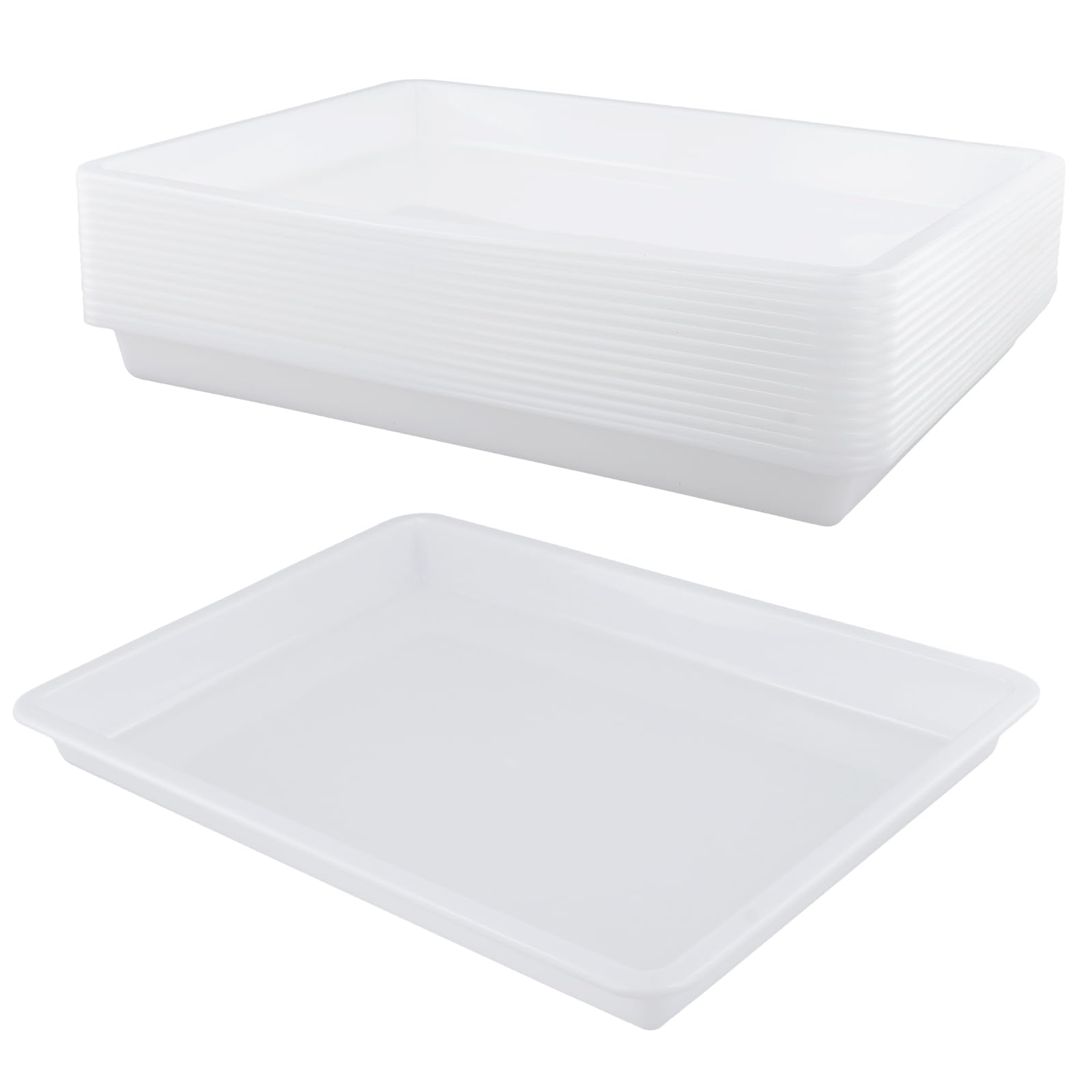 CHIHEUNG 15 PCS 39.5 x 28.5 x 4cm Plastic Activity Trays, Large White Art Tray for DIY Projects, Painting, Beads, Organizing Supply