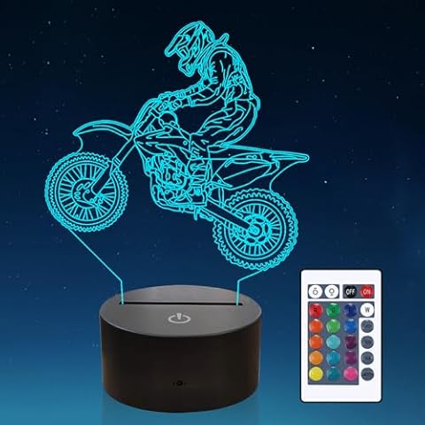 EUUPS Motocross 3D Lamp Motorcycle Night Light Dirt Bike Toys for Kids Boys Birthday Xmas Christmas Gifts for Kids Room Decoration Bedside Lamp Remote Control 16 Color Changing Cover