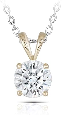 14K Yellow Gold 2CTW 8mm GH Color Moissanite Pendant Necklace with Platinum Plated Silver Chain for Women