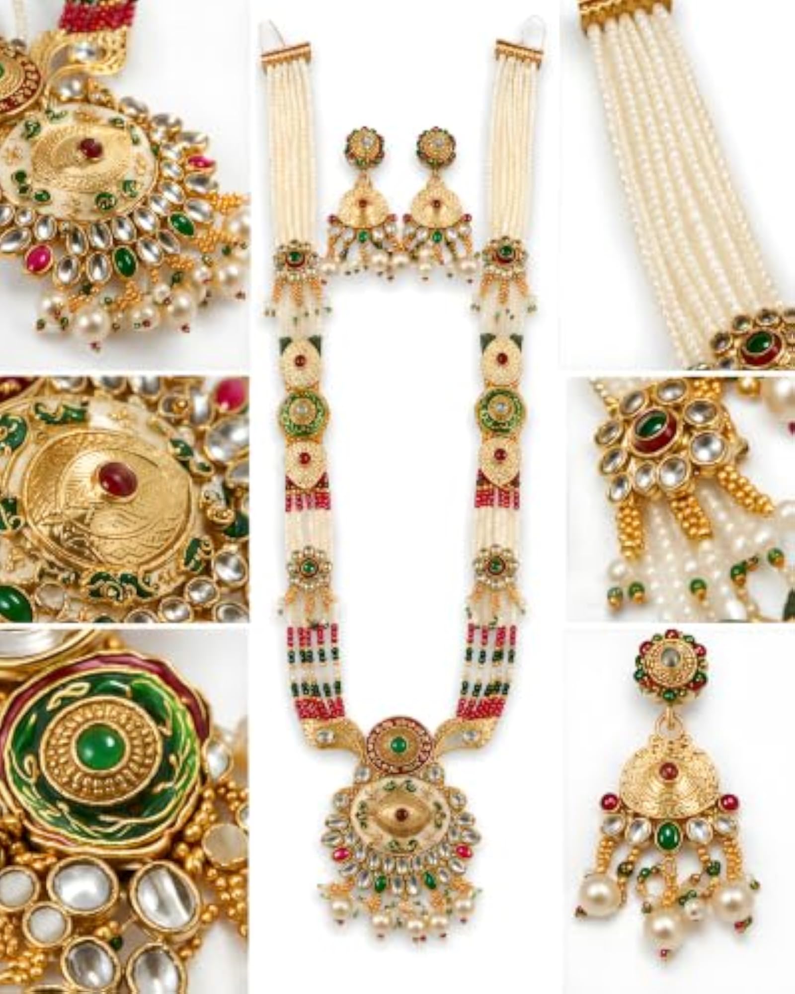 Traditional Kundan Pearl Long Necklace Set with Earrings