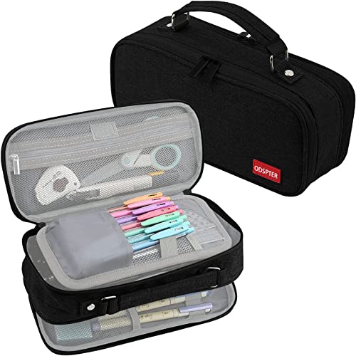 ODSPTER FedermäPpchen MäDchen Teenager-FedermäPpchen Federtasche MäPpchen Etui 3 Fach GroßE KapazitäT, FedermäPpchen FüR Kinder Junge Studenten Erwachsene Federtasche MäDchen, Schwarz Cover