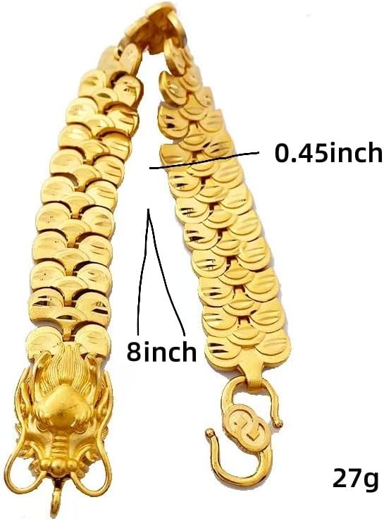 24K gold bracelet, men's bracelet exquisite Cuban chain, women's dragon head chain, suitable for men's and women's bracelets Valentine's Day gift 8 inches - Image 2