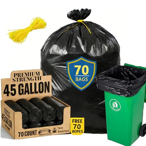 45 Gallon Trash Bags Heavy Duty Garbage Bags 70 Count 2.0 Mil Extra Thick 36x 44 Trash Can Liners Large Plastics Garbage Trash Bag for Industrial Home Kitchen Commercial Yard Lawn Leaf