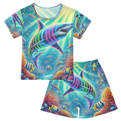 Shark Tropical Fish Pajama Set Short Sleeve Pajamas Shorts Sets Cotton Soft Loungewear Sleepwear 5Y - Main Image