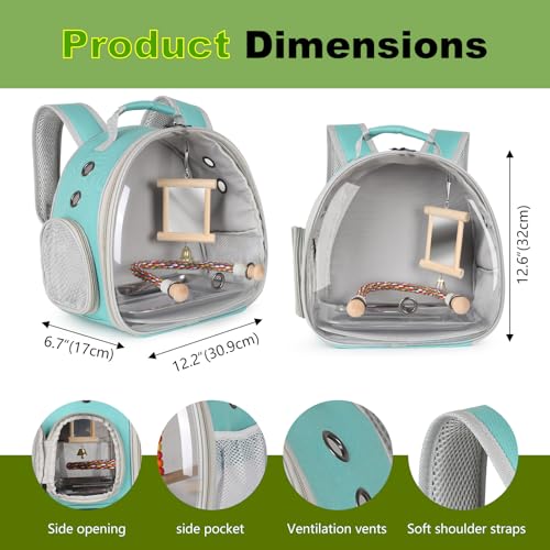 Image of Parrot Travel Carrier Bubble Window Backpack with Mirror Standing Toy,Portable Parrot Cage Backpack with Bird Stand Perch, Pet Travel Bag for Cockatiels, Love Bird,Small Birds