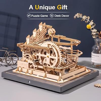 ROKR 3D Wooden Puzzles Marble Run Set - Mechanical Model Kit for Adults DIY Roller Coaster Toys Gifts for Adult (Marble Parkour)