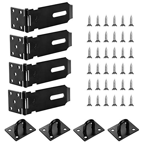 Exclusive Alanfox 4 Pack Door Locks Hasp Latch,4 Inch Stainless Steel Safety Packlock Clasp with Screws,Door Hasp Lock Latches for Cabinet, Furniture, Drawer, Cupboard and Closet-Brushed Finish,Black