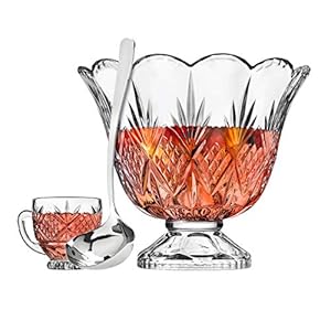Godinger Dublin Crystal Punch Bowl Set with 8 Cups and Ladle – 10 Piece Set