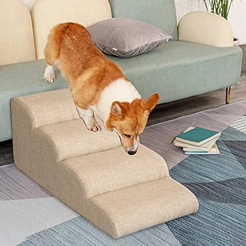 ZAQYCM Couch Dog Stairs Removable Replacement Cover and Wood Frame, Heavy Duty 4 Step Pet Ramp for Small Medium Large Dogs, Puppy Doggie Soft Bed, Load 200lbs (Color : Beige, Size : 90x40x45cm) Cover