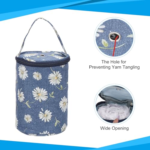 Image of PATIKIL Knitting Bag for Yarn Storage, Small Size Crochet Organizer Strap Case Holder with Pocket for Crocheting Supplies Needles Hooks, Dark Blue