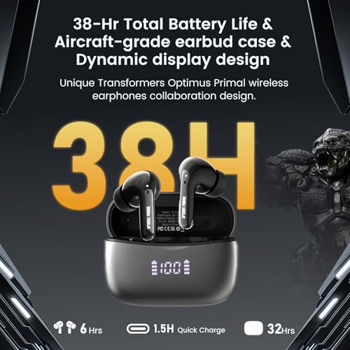 Transformers Wireless Earbuds Bluetooth 5.4 with Low Latency Gaming Mode, 38H Playtime, Noise Cancelling Headphones with Mic, LED Display, Hi-Fi Stereo Sound for Mobile/PC (Optimus Primal Grey) - image 4