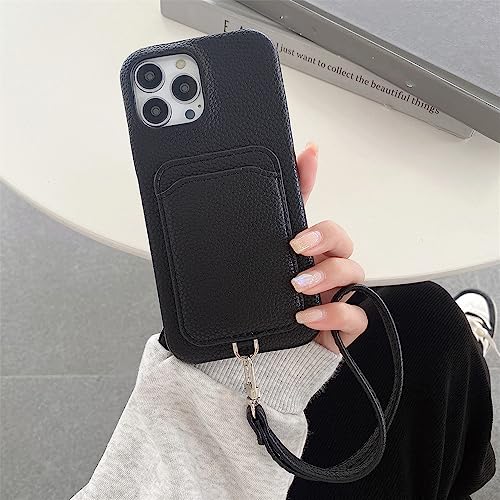 Étui en Cuir Texturé Litchi Premium pour Housse iPhone 14 Pro Couleur Noir