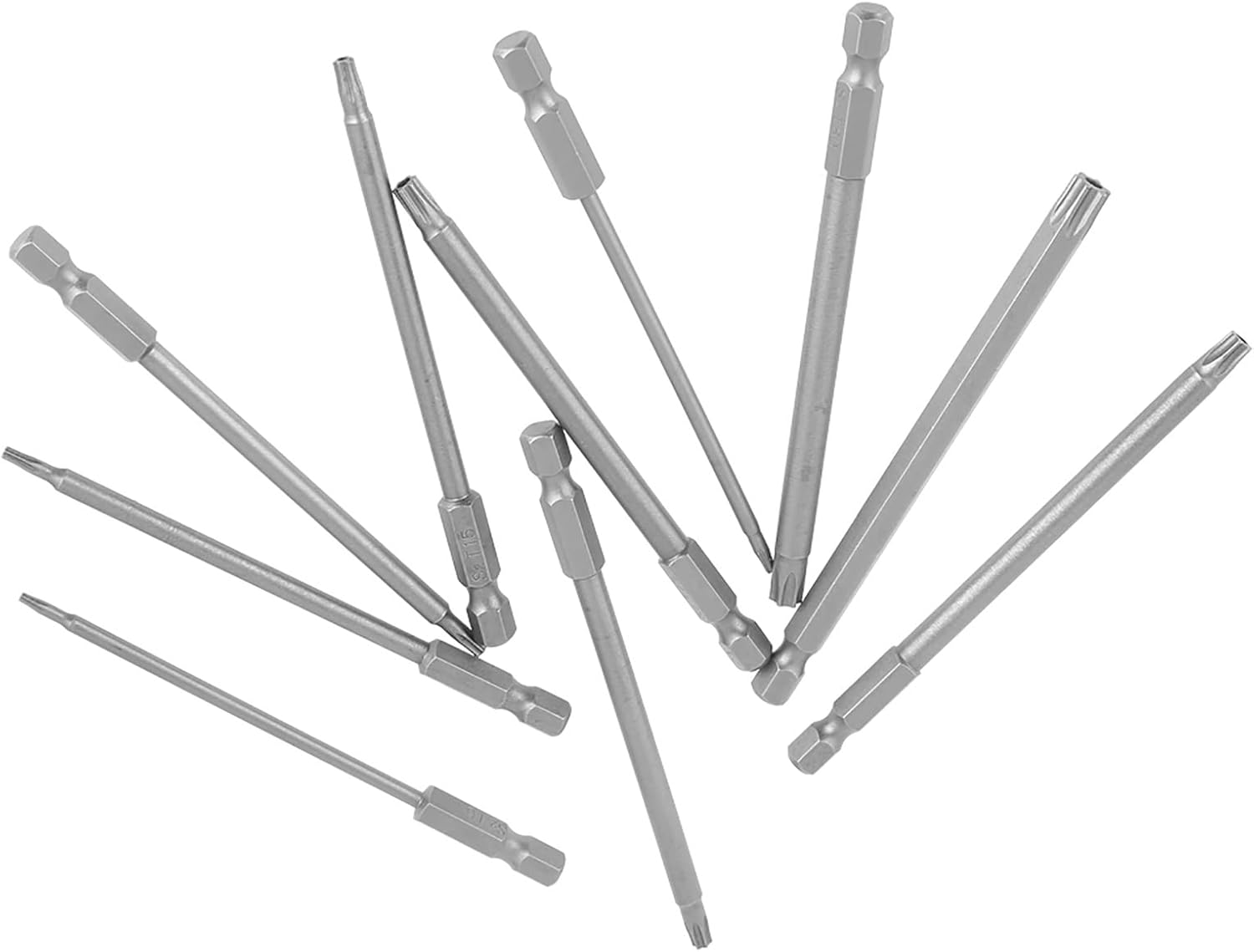 Steel Star Head Screwdriver Set, Inch Screwdriver Bits 10Pcs 100Mm Inch Hex Shank Multiple Sizes Professional Maintenance Suitable Screwdriver Bits Set Hex Shank Drill Bits