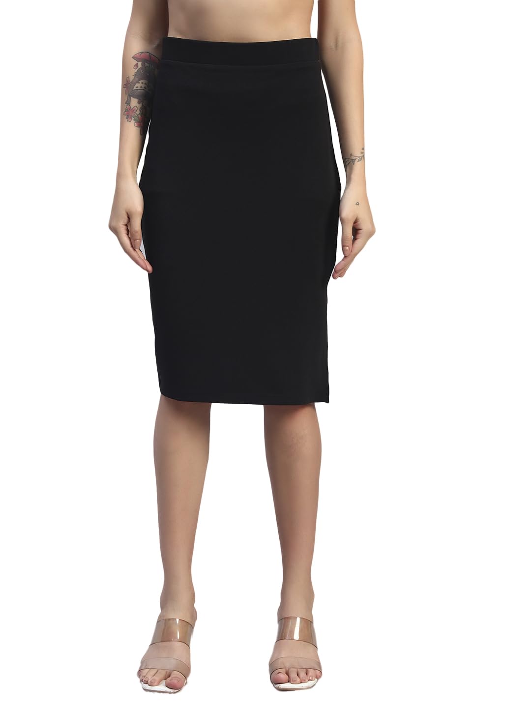 dna crafted with love Solid High Waist Bodycon Pencil Slit Skirt for Women | Elastic Waist with Knee Length Skirt Elegance for Women's & Formal wear-picture-39