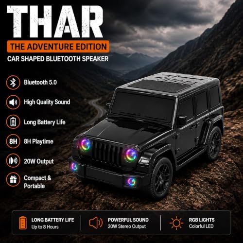 Image of Thar Adventure Edition Car Shaped Bluetooth Speaker, 20W Wireless Portable Speaker with HD Sound, Bluetooth 5.0 (Black)
