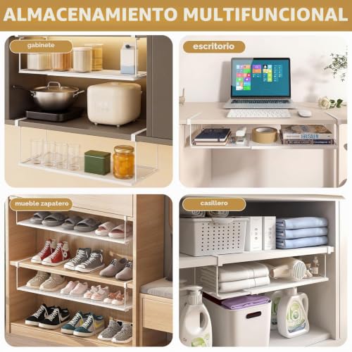 Miniatura 7 de Eulihent Cesta Colgante Extensible Cesta Rejilla Metalica Ajustable De 38 A 70cm, Cesta Metalica Rejilla Para Armarios De Cocina, Despensa, Zapateros Y Armarios