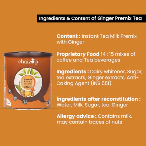 Image of Chaizup Premium 1 Min Instant Ginger Tea Premix - 500 Gram Can|Ginger Flavours|Approx. 35 Servings