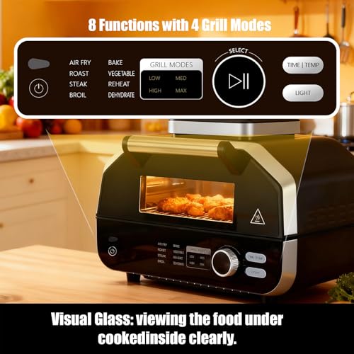 Image of NEWBULIG Electric Grill Outdoor, Electric 8-in-1 BBQ Grills with Air Fryer, Roast, Steak, Broil, Bake, Vegetables, Reheat, Dehydrate, 140F-450F, 1550W, for Barbecue, Camping Gatherings