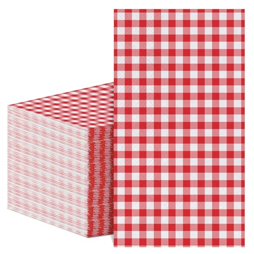 NatNarr 60 Pcs Red Gingham Napkins 2 Ply Red and White Plaid Bathroom Napkins Guest Disposable Checkered Dinner Napkin for patriotic Picnic 4th of july Birthday