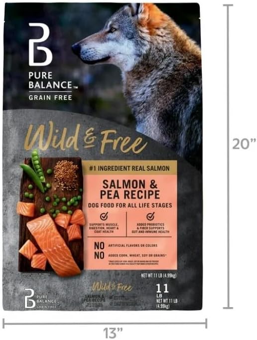 Pure Balance Wild & Free Salmon & Pea Recipe Dry Dog Food, Grain~Free, Natural Nutrition for All Dog Life Stages, No Fillers Or Artificial Preservatives, Supports Healthy Coat & More ~ 11 Lbs ~ 1 Pack