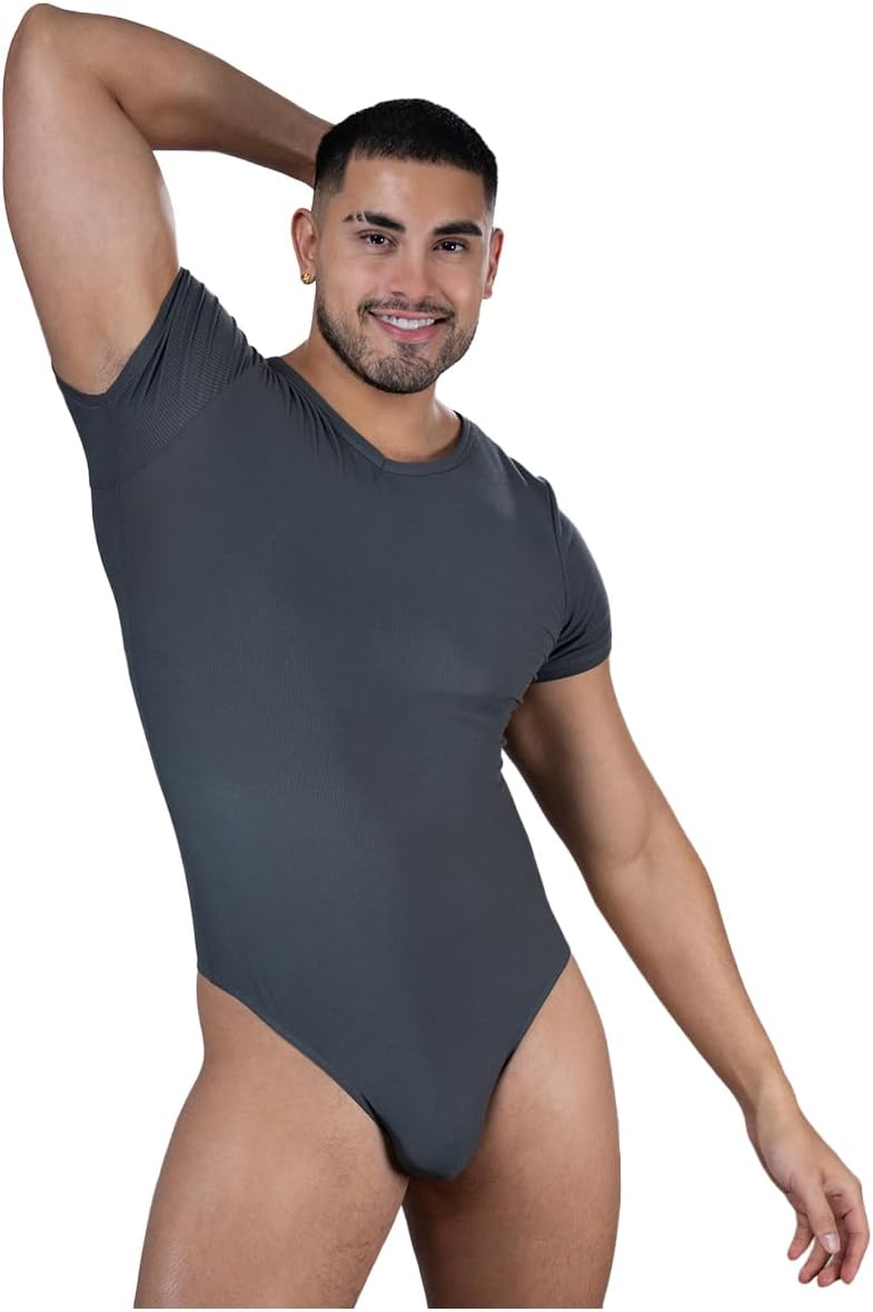 Men's Ribbed Short-sleeve Thong Bodysuit - Lightweight, Stretchy, Men's Underwear