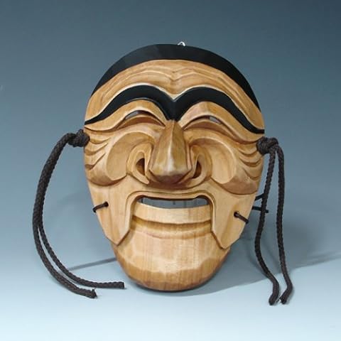 Antique Alive Hand Carved Traditional Korean Decorative Mask Tal Dance Play Wooden Wall Decor Plaque Art Mask Wood Hanging Asian Mask (Hahoe Man-Brown) Cover