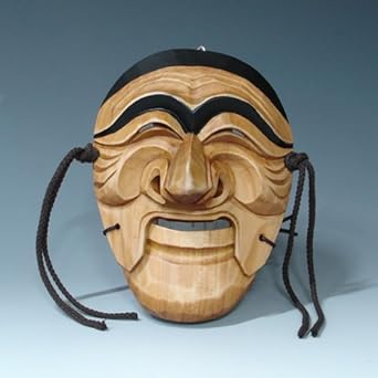 Hand Carved Traditional Korean Decorative Mask Tal Dance Play Wood Wall Decor Plaque Art Mask Wood Hanging Asian Mask