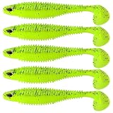 MAFIMOEA 40/30/25Pcs Paddle Tail Swim Baits Lures Fishing Soft Plastic Lure Kit for Bass Trout Walleye Crappie 6.5cm 7.5cm 10.5cm (Yellow, 3.15IN/8CM - 30PCS)