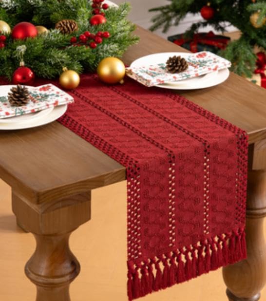 Chemin de table de Noël rouge 152 cm, l'accessoire textile idéal à offrir