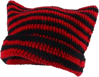 Cat Ear Beanie Hat Crochet Beanie for Women,Striped Crochet Cat Beanie,Winter Warm Adorable Y2k Accessories