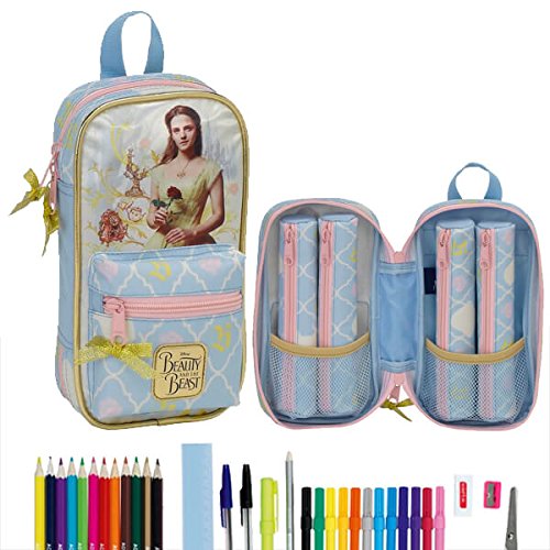 La Bella Y Bestia: Plumier mochila con 4 portatodos llenos  Safta 411708747