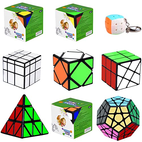 lunaoo Speed Cube Set Magic Cube 9 Piezas 2x2 3x3 4x4 Pyraminx Megaminx Mirror Skewb Fisher Mini Cubo Llavero, Cubo Magico Puzzle 3D Rompecabezas de Juguetes para Niños y Adultos