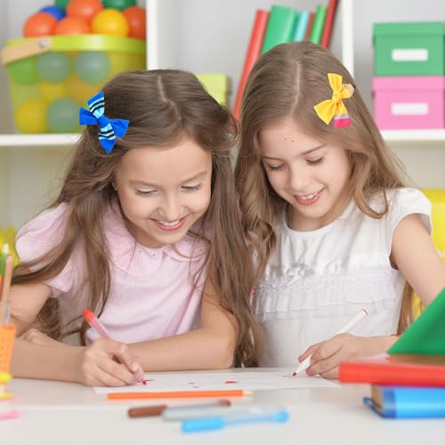 Image of Whaline 6 Pcs Back to School Hair Bow Clip Hair Barrettes Cute Pencil Crayon Ruler Composition Book Bowknot Hairpins for Girl's First Day of School Decor Student Supplies Gifts