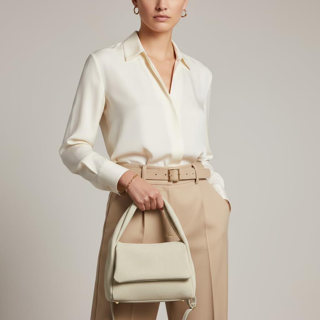 Italian Genuine Suede Top-Handle Bag for Women with Zipper Magnetic Flap & Twisted Handle | Crossbody Shoulder Purse - Image 2