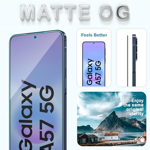 Image of ArmourPro Anti Glare Matte Tempered Glass for Samsung Galaxy A57, Samsung Galaxy A37, Anti Fingerprint Screen Protector, 9H Scratch Resistant, Smooth Touch, Easy Installation Kit with Cable Protector