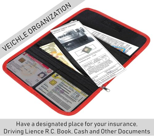 Image of Storite Two Wheeler /Car Document Holder, Vehicle Document Storage Wallet for Registration & Insurance Card, Driving Licence, RC Book, PUC- Brown-23.5 x 11 cm (2Pk-Red /Black)