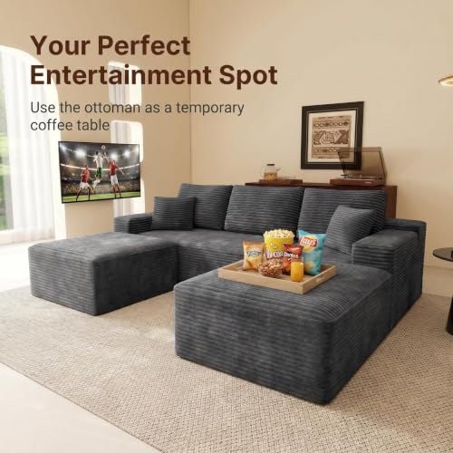 Image of Modular Cloud Sectional Sofa, Oversized Corduroy Boneless Couch | Luxury Comfort, Deep Seat, Couches for Living Room and Apartment, No Assembly Required