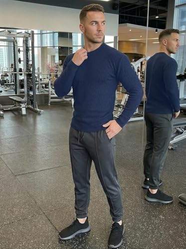 Image of Men's Polyester T-Shirt with Round Neck Long Sleeves Solid Pattern Regular Fit and Standard Length | Mans T Shirts for Casual
