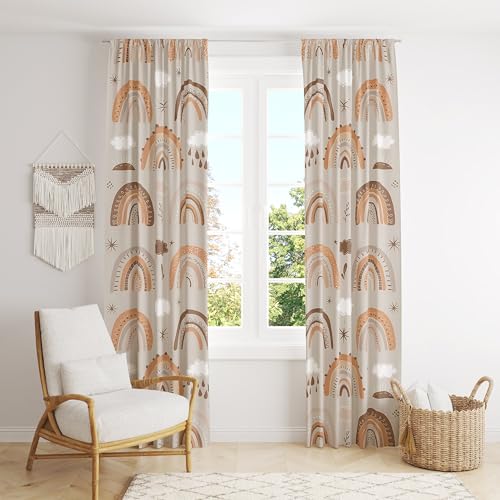 Image of GOTOGE Boho Rainbow Blackout Window Curtains for Nursery,Modern Art Bohomian Sun Moon Cute Cartoon Cloud,Geometric Abstract Windows Treatment Drapes 42x45 Inch