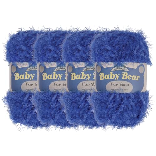 JubileeYarn Baby Bear Yarn - Chunky Weight Polyester Fur - 100g/Skein - Royal Blue - 4 Skeins, 16 Royal Blue
