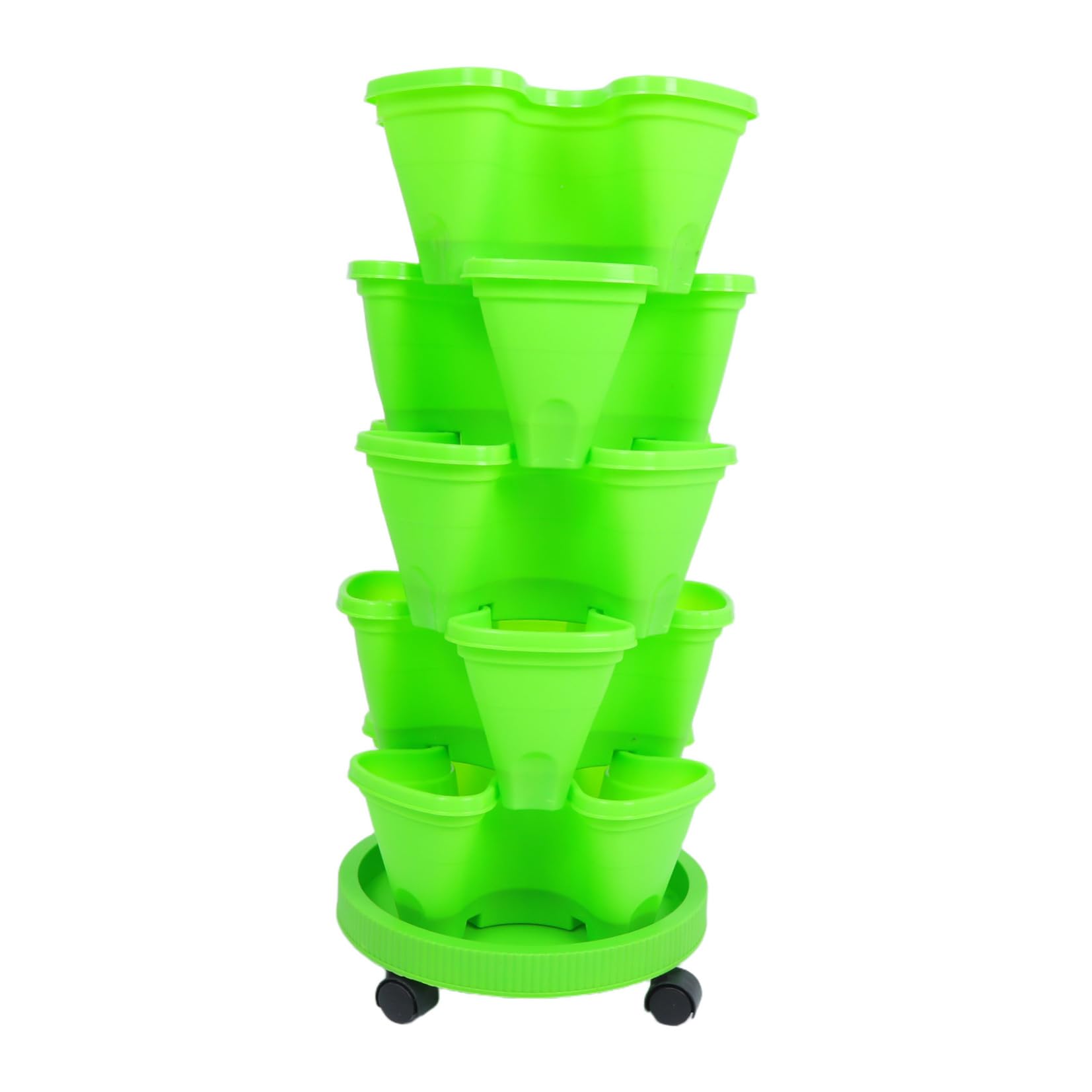Tour à Fraisiers en Plastique Jardinière à Fraises Multi-Couches en Abs Vert, Roues Intégrées, Empilable, pour Balcon et Extérieur, Petites Fleurs et Herbes