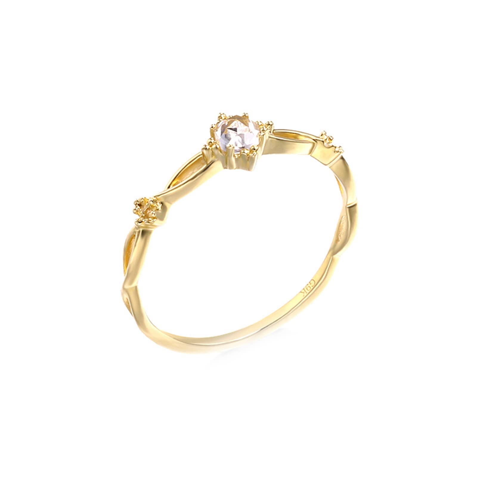 Epinki Anillo Joven, Anillo Mujer Oro 18K Flor Solitario Topacio Blanco Redonda Anillo de Fiesta
