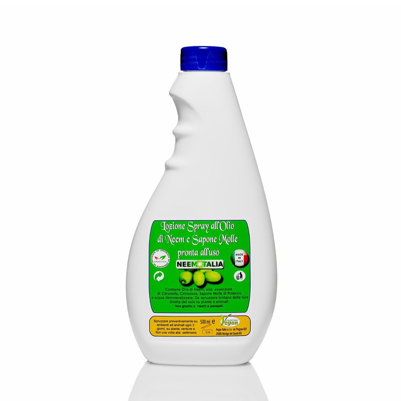 Sapone Molle di Potassio e Olio di Neem 500ml Spray per Orto, Piante e Ambienti - Pronto all'Uso Corroborante e Protezione Totale per Animali e Piante Argan Italia